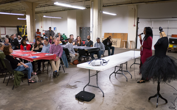 Porcha Clemons makes her presentation at the Flint SOUP during the  October event at Factory Two in Flint. Since winning, she has opened Heart of Worship Dance Studio inside West Court Street Church of God.
