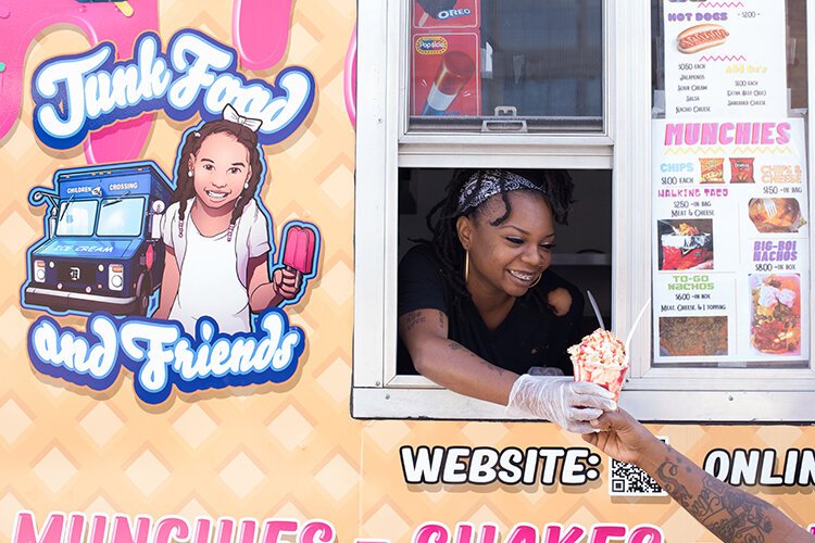 KaToya Scott serves ice cream from her mobile business, Junk Food and Friends, in Detroit.