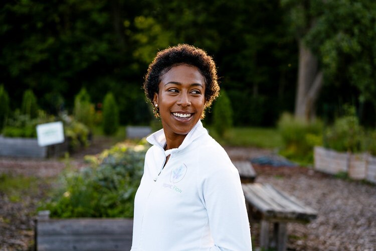 Kerrie Trahan teaches yoga at Detroit's Palmer Park.