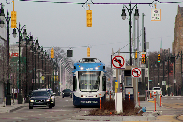 QLine streetcar on Woodward Avenue