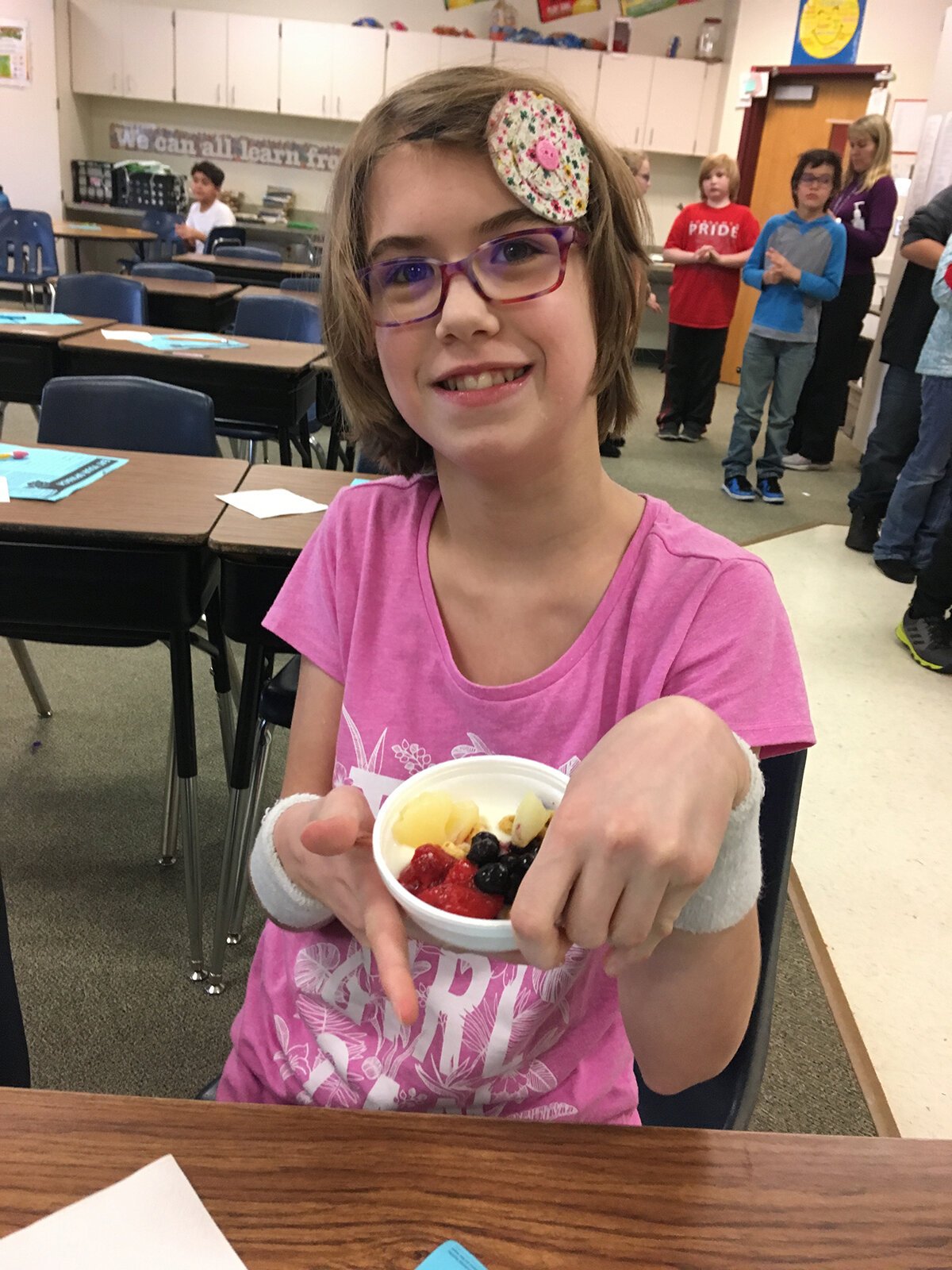 One happy student's healthy snack creation at Innovation Day at Traverse Heights.