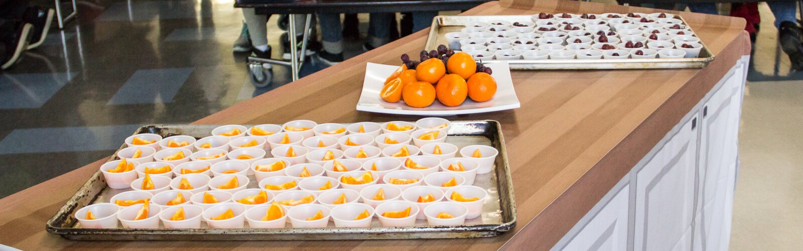 Fruit prepared for tasting at Ring Lardner Middle School's March Madness event.