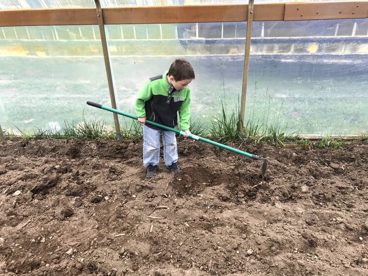 A student works in the new greenhouse at North Pennfield Elementary in Battle Creek.