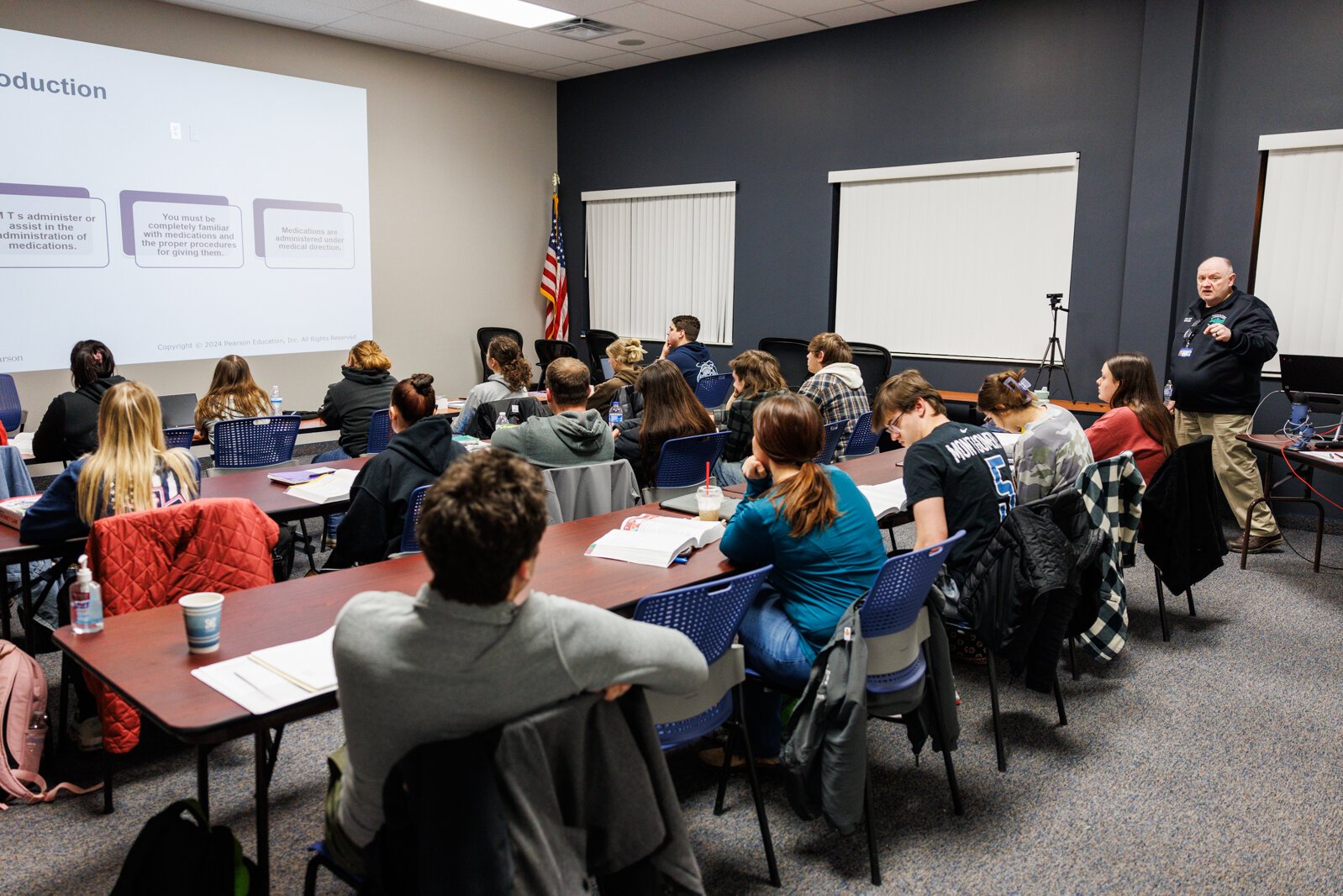 Lapeer County EMS Education Program Manager Luke Bowen leads a session of the new EMT training program.