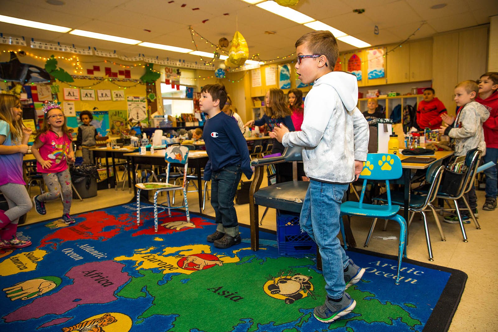 Students at North Elementary School in Birch Run participate in an InPACT physical activity break.