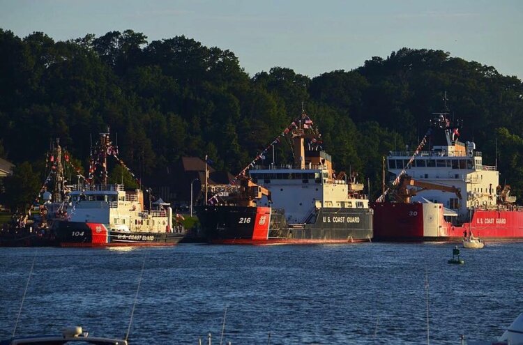 During the festival, the Coast Guard ships anchor in Grand Haven harbor.