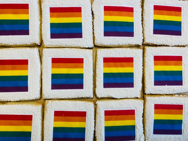 Grand Finale Desserts and Pastries sells these gay pride sweets.