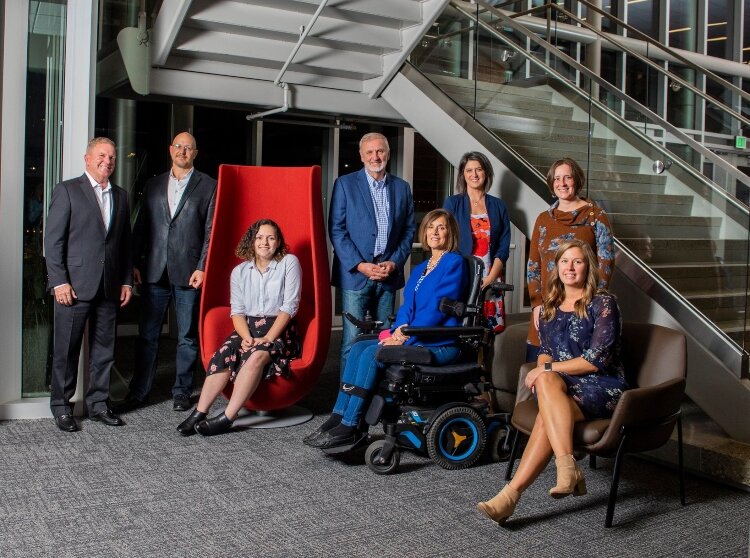 The 2019 Ability Award recipient Lori Hastings, who is seated in a wheelchair, is pictured with the other award nominees. 