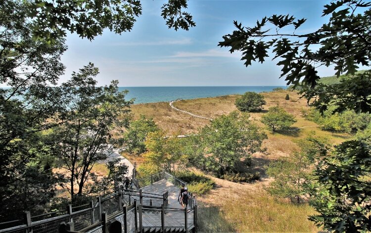 Visitors are urged not to use parks with trails to Lake Michigan because keeping a safe social distance can be difficult on narrow boardwalks and stairs.