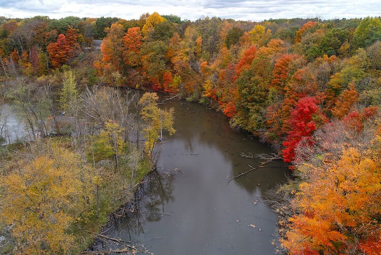 Aerial View of Kalamazoo River and Armintrout-Milbocker Nature Preserve.