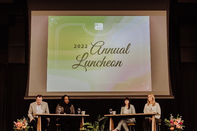 Mike Goorhouse, Yah-Hanna Jenkins Leys, Elizabeth Kidd, and Colleen Hill present at CFHZ Annual Luncheon.