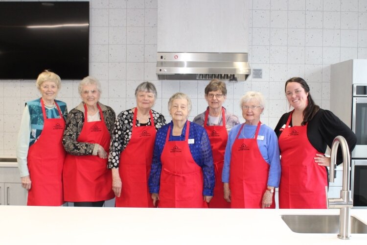 Left to right: Organizer Peg Van Grouw, Barbara Neevel, Team Leader Linnie Cross, Myra Karachy, Sally John, Sunny Boeve, Chara Bouma-Prediger, Community Action House Food Access Manager.