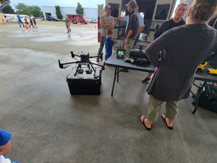 Great Lakes Drone Co. showed off its search-and-rescue drone units as well as some coordinated flying with its performance drones.