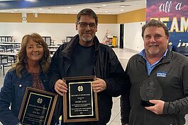This year’s Excellence in Service Award winners includes science teacher Roger Glass, secretary Rita Way, and volunteer Randy Poel.