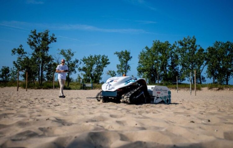 The Bebot drone will pick up trash from Muskegon beaches as part of a project funded by a $1 million Meijer grant.