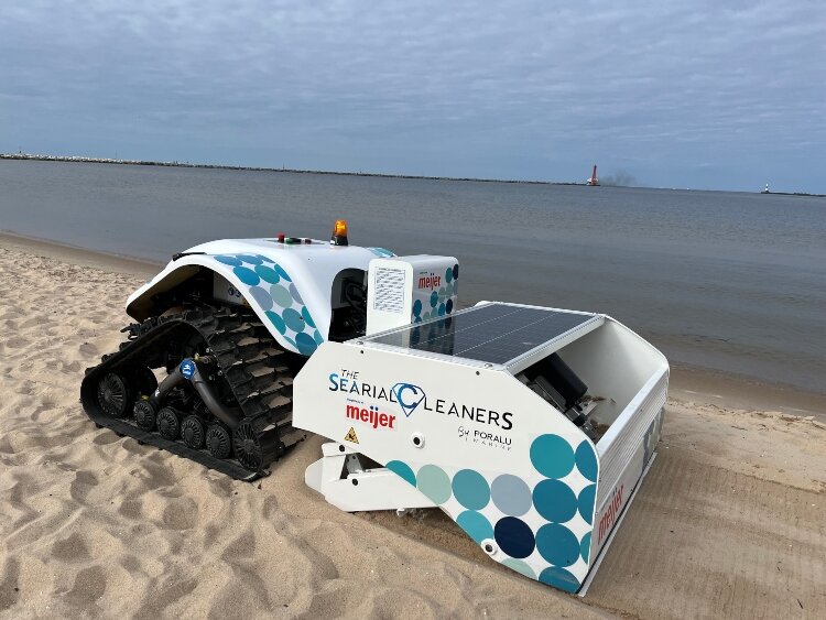 The Bebot drone will pick up trash from Muskegon beaches as part of a project funded by a $1 million Meijer grant.