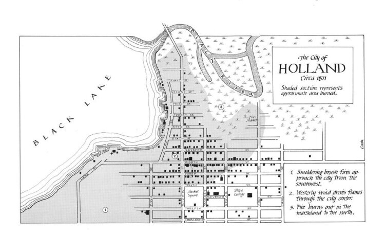 A map of the city of Holland from 1871 that includes "Black Lake," what came to be known as Lake Macatawa.