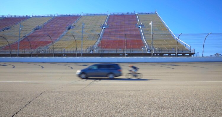 Jon Ornée set a new world record for “Fastest 100 Miles By Bicycle (While Drafting)” at the Michigan International Speedway with his dad, John, driving the lead vehicle.
