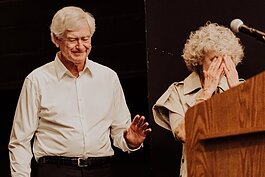 Bob and Colette DeNooyer react to receiving their award