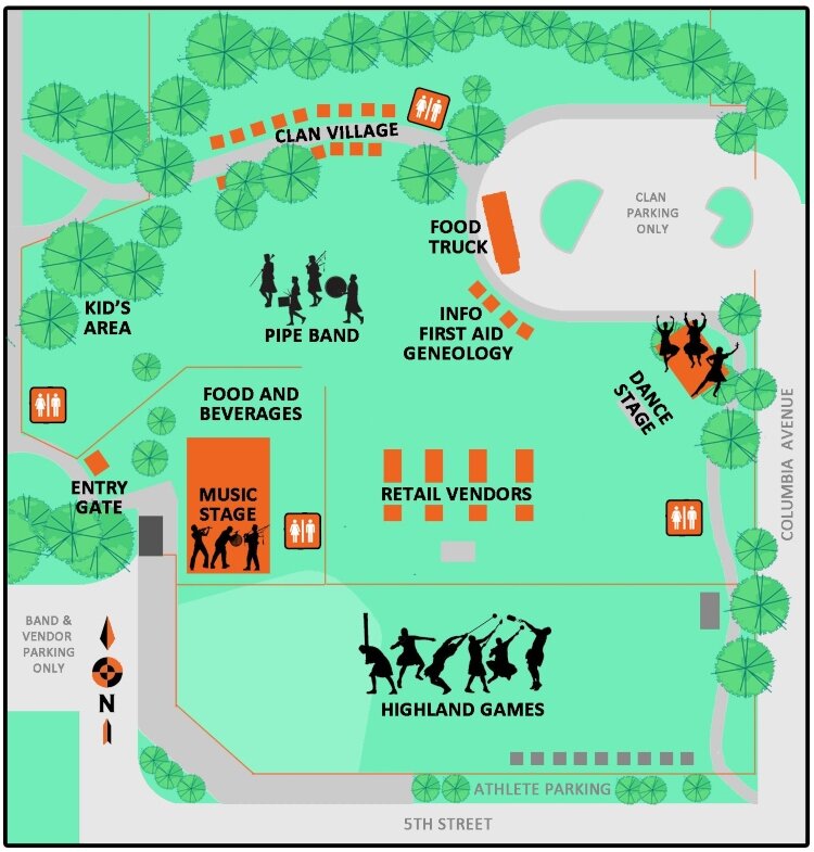 A map shows the layout of the Holland Waterfront Celtic Festival and Highland Games, Saturday, June 25.