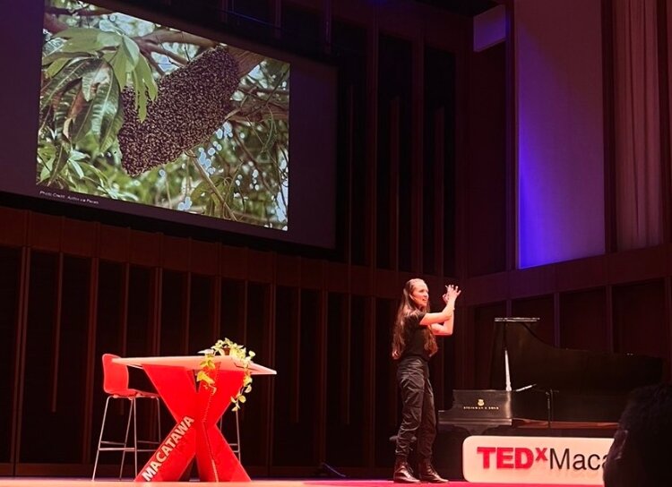 Della Fetzer presenting at TEDx Macatawa.