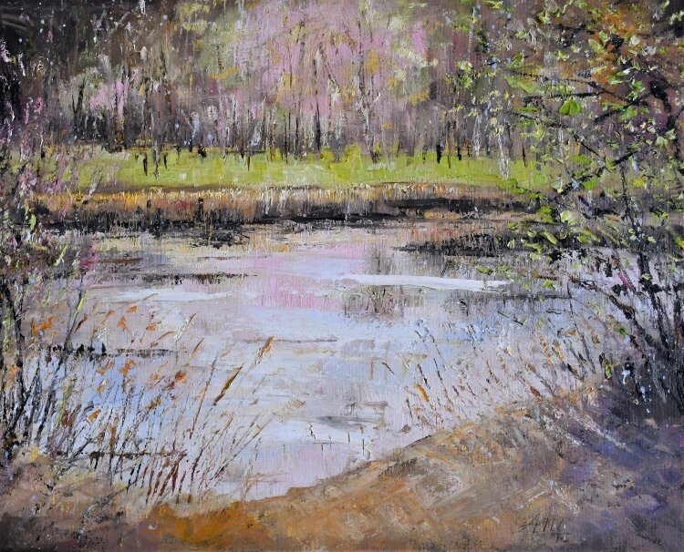 Alla Dickson titled this painting "Dickson Pond 2."