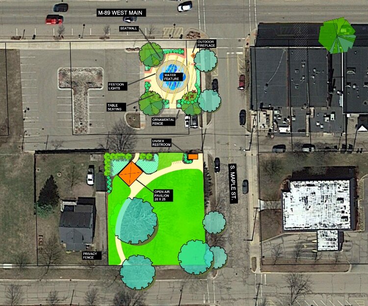 A graphic showing the plan for a new Fennville downtown amphitheater. (City of Fennville)