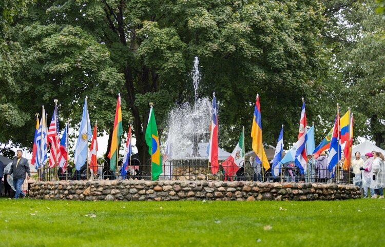 After the parade of flags, the flags were displayed in Central Park.