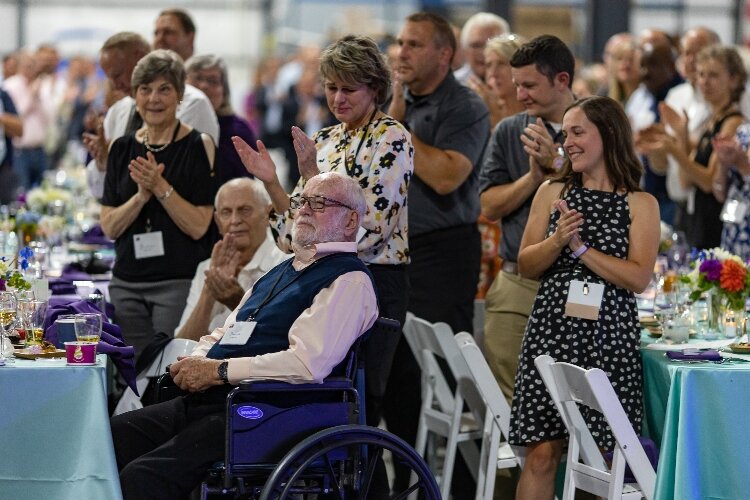 Retired school teacher Frank Kraai was honored for donating a $1 million to build an ice rink in Holland. 