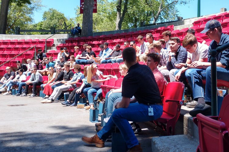 A group of Gentex interns discussed their answers during a gameshow event put on by the company and Lakeshore Advantage last week.