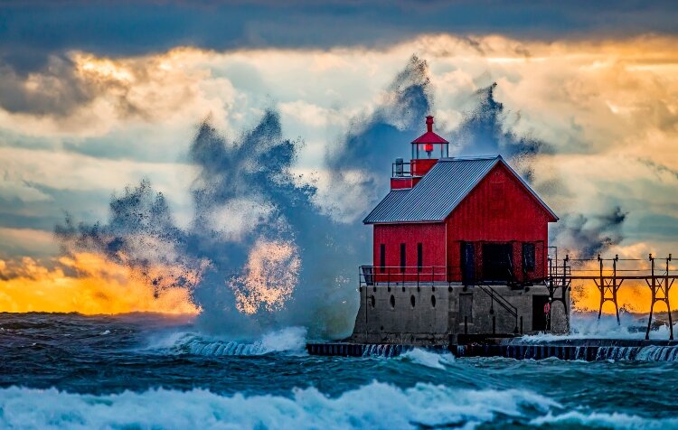 The Grand Haven lighthouse during a storm. (Todd Reed)