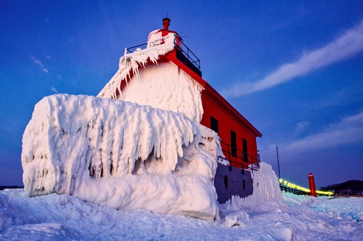 Grand Haven Lighthouse under a winter evening sky. (Todd Reed)