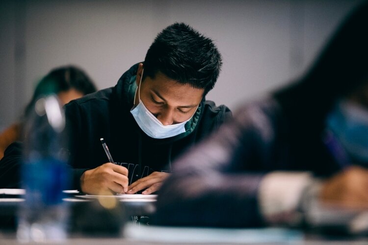 A GRCC student in a math class. 