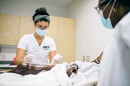 A nursing student in training at GRCC. 