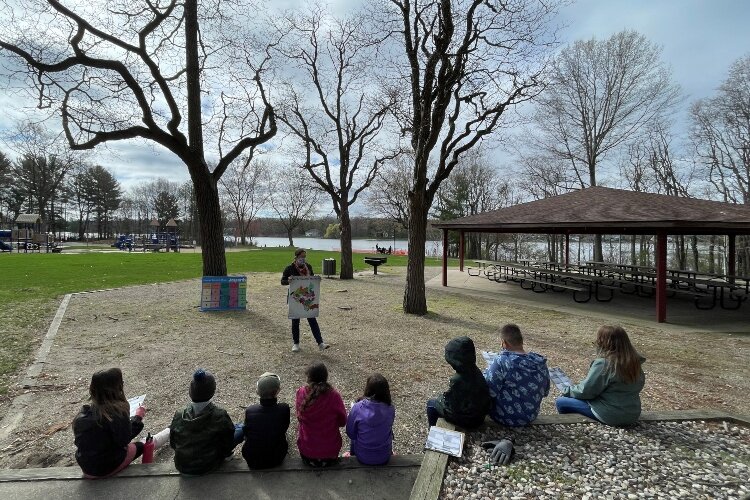 Peach Plains fourth graders play Watershed Jeopardy during their Groundswell Stewardship Project to help protect the Grand River watershed.