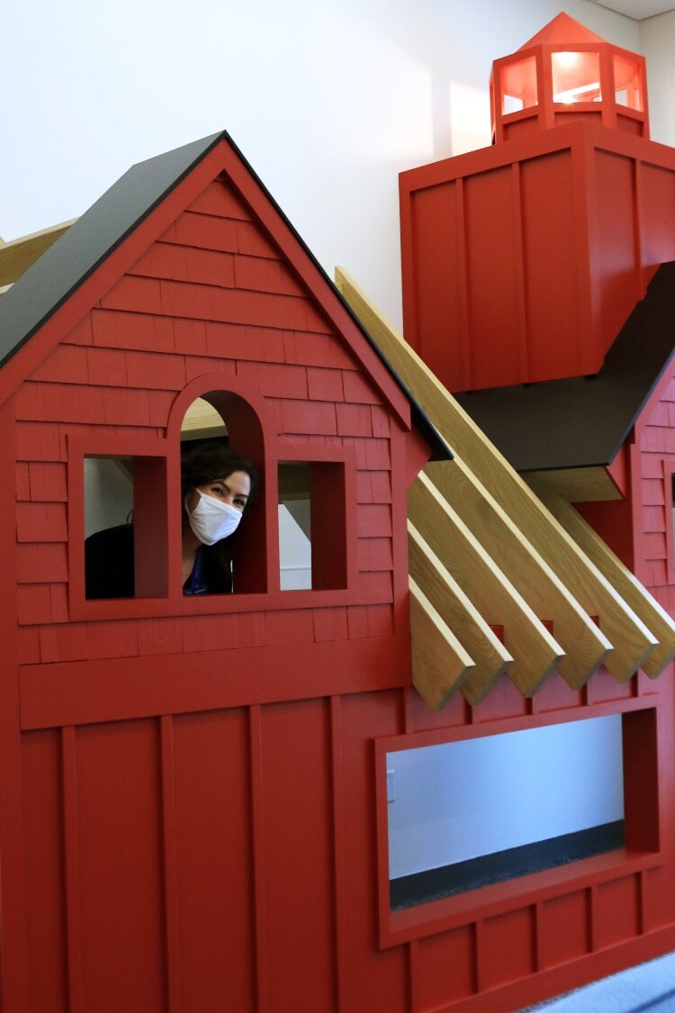 A fun feature at HDL Northside branch is a replica of the Big Red lighthouse.