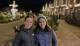 Ava Devanney with her exchange student, Montse Muralles at Windmill Island in Holland. 