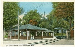 A color image of the Holland Interurban station from the Van Ark Postcard Collection at jstor.org.
