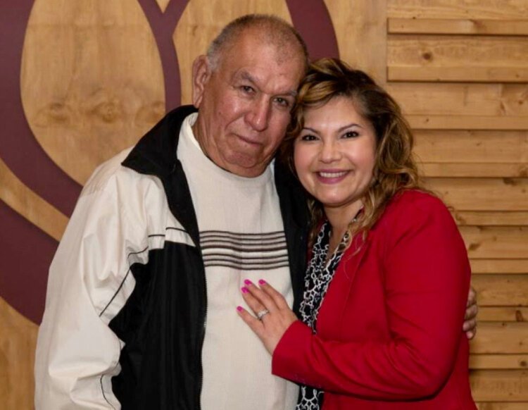 Newly elected Ottawa County judge Juanita Bocanegra is pictured with her father, Marcos Flores.