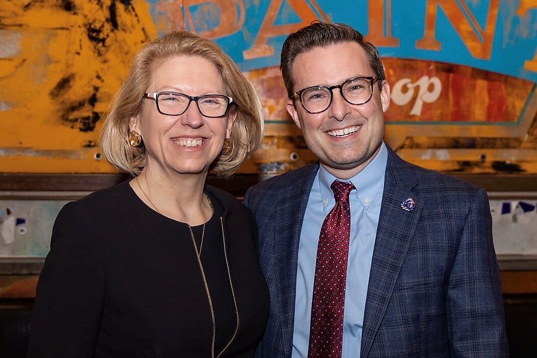 Former Michigan Secretary of State Terri Lynn Land with Ottawa County Clerk/Register of Deeds Justin Roebuck.