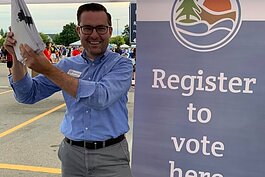 Ottawa County Clerk/Register of Deeds Justin Roebuck registering new voters at Grand Valley State University.