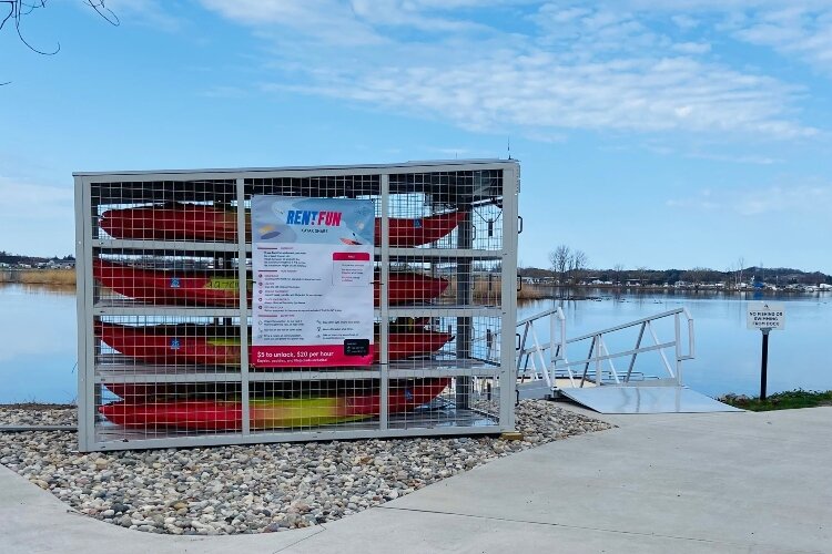The Village of Spring Lake’s DDA invested $18,000 for an eight-unit kayak rental kiosk from Rent.Fun.