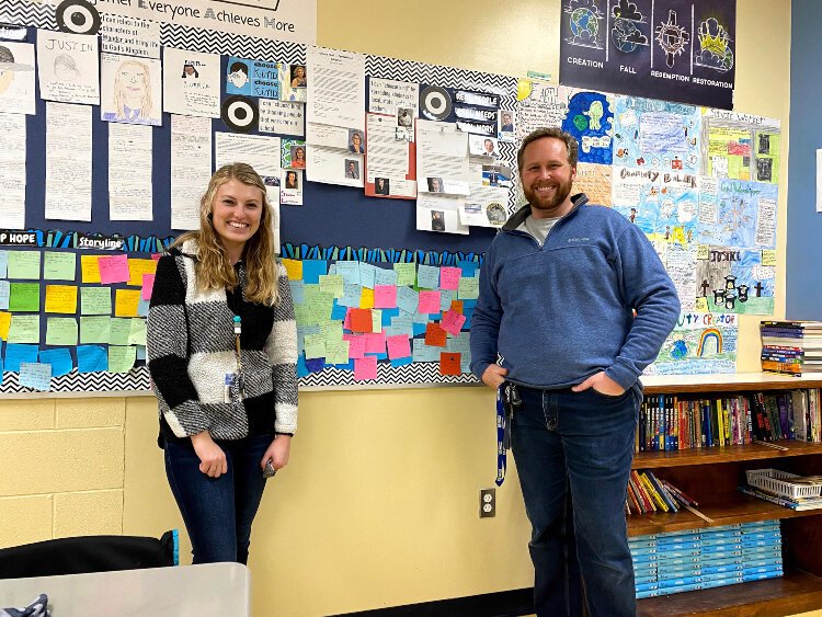 Jessica Kirchhoff (left) and John Vanden Berg, fifth grade teachers at Allendale Christian Schools, have led their students in a kindness initative this year.