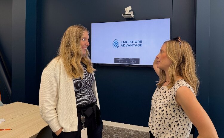 Kelly Wandel talks to Grace Maiullo at Lakeshore Advantage.