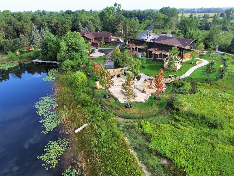 An aerial view of the Little Hawks Preschool on the Outdoor Discovery Center campus.