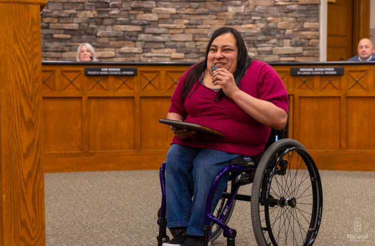 The Lakeshore Disability Inclusion Co-Editor Lucia Rios received the city of Holland's first Social Justice Award for her work in accessibility earlier this month.