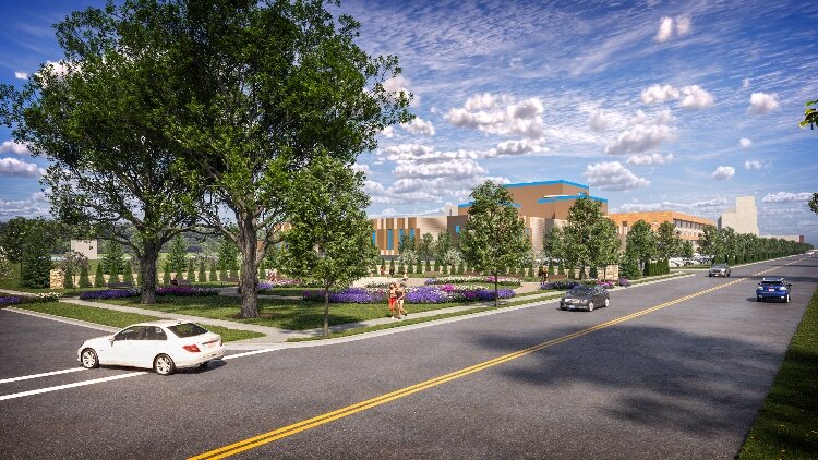 Rendering highlights enhanced landscaping around Mead Johnson Nutrition’s planned Zeeland facility expansion.