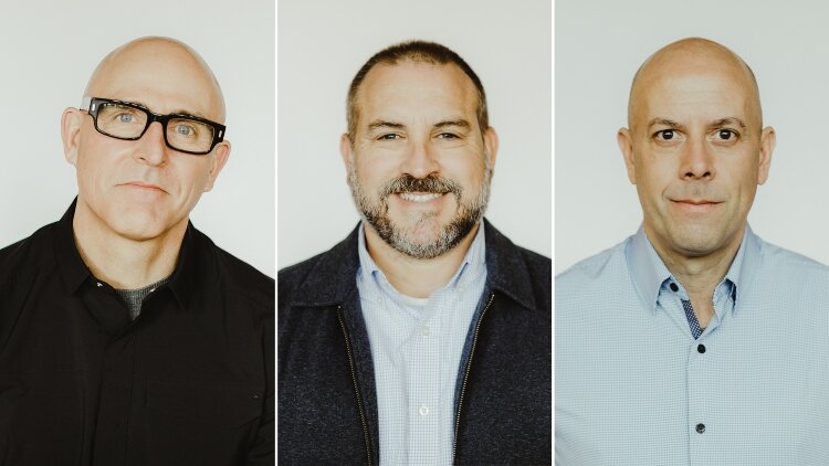 The Next Creative Co. leadership team, from left to right, Tom Crimp, partner and director of business development, Rich Evenhouse, partner and president, and Tim Hackney, partner and executive creative director.