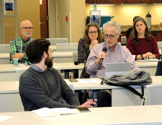 Pete Hoffswell, Broadband Services Superintendent for Holland Board of Public Works, asks a question during the "Ottawa Online" forum on Thursday, April 21, 2022, at the Ottawa County Administration Building in West Olive. (Rich C. Lakeberg/Ottawa Co