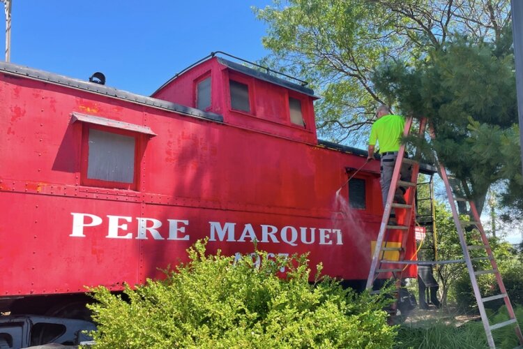 The Pere Marquette Red Caboose is undergoing a restoration.